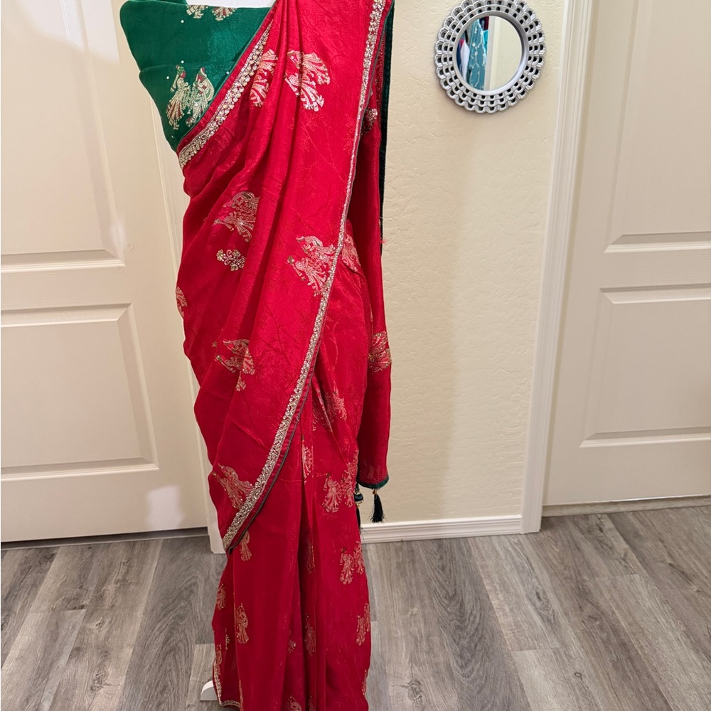 Red handwork silk Saree